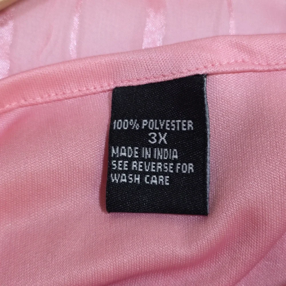 2 Piece Blouse Set Women 3X Pink Sheer Striped Button Down Camisole Soft Girl